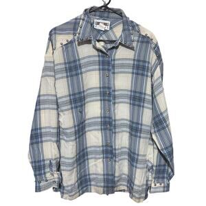 VTG Hairston Roberson Ropa Shirt Womens L Studded Western Ranch distressed holes